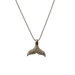 Whale Tail Pendant with Rhinestones Pendant Necklace, 18" Chain